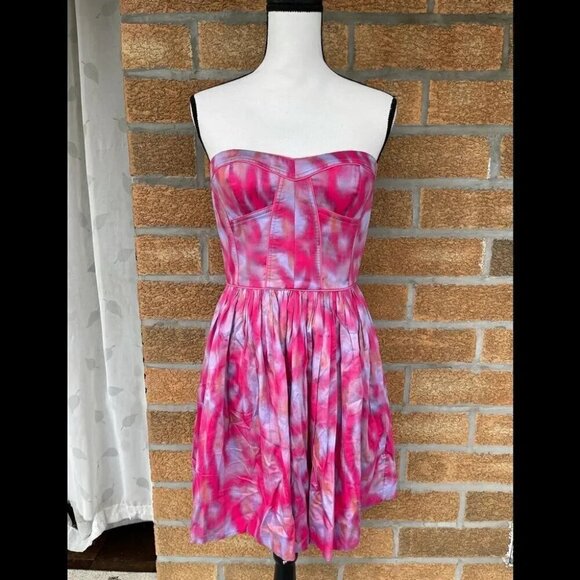 REBECCA TAYLOR PINK MULTI TIE DYE STRAPLESS Dress size 4 - Picture 1 of 9